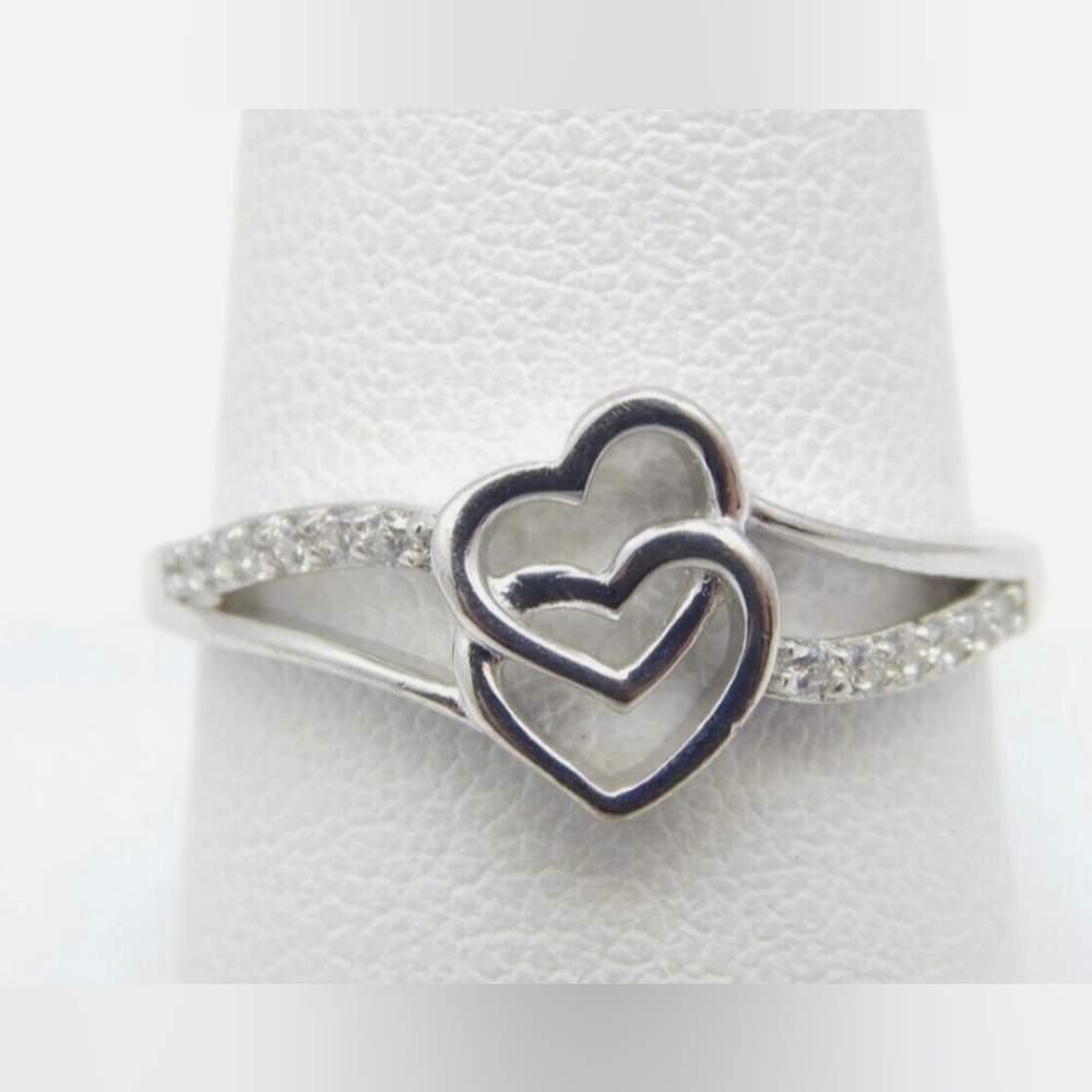 NEW 1.37 Ct Round Simulated Diamond Double Heart Engagement Ring 925 SS